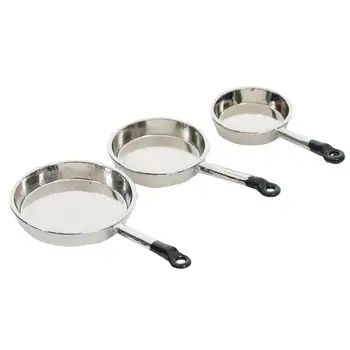 

Fashion 3Pcs Alloy Miniature Frying Pan Kitchen Cookware Collection for 1/12 Dollhouse