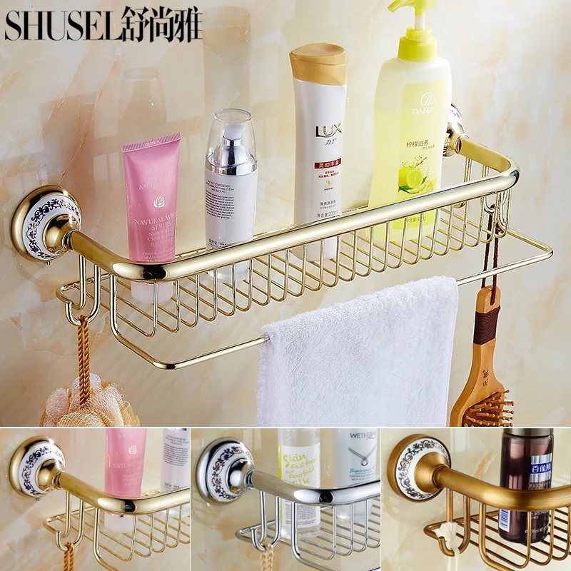 

Copper Gold Wide Band Towel Bar Square Racks European Retro Blue and White Porcelain Base Cosmetic Rack Bathroom Accessories YM