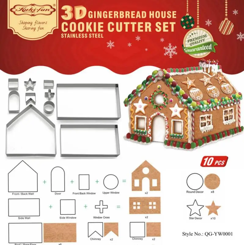 

Luyou 10pcs/set DIY Gingerbread house Stainless Steel Christmas Cookie Cutters Biscuit Mold Fondant Cutter Baking Tools FM1717