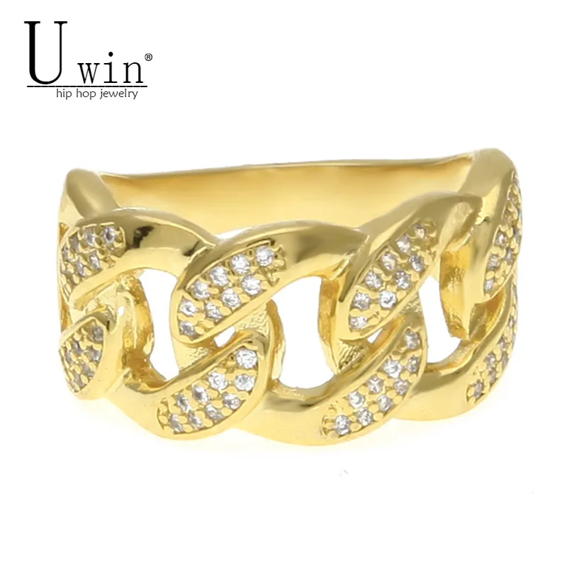 

UWIN Iced Mens Hip Hop Zircon Ring Gold Silver Color Hip hop Style Copper Bling AAA CZ Cuban Rings Women Fashion Punk Jewelry