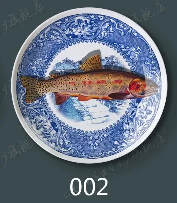 Синяя и белая Рыбная тарелка для ресторана, декорация на стену, керамическая тарелка, украшение для дома - Цвет: 002