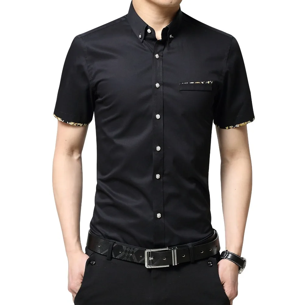 TFETTERS Plus Size 5XL 2018 Summer New Korean Style Men Short Sleeve Shirt Fashion Solid Color Slim Fit Casual Shirt Men Clothes
