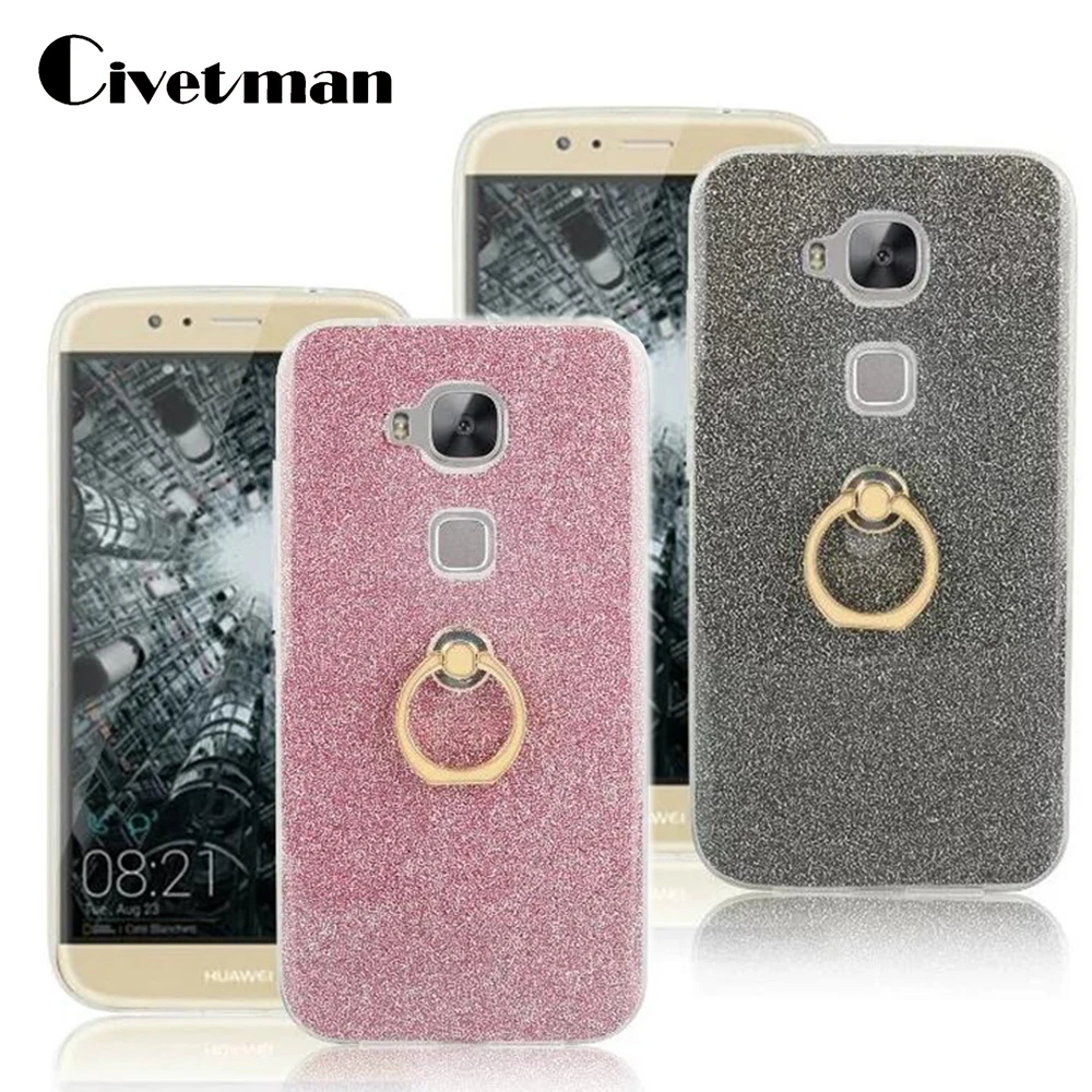 

Cover Phone Case For Huawei G8 / G7 Plus Maimang 4 D199 5.5" TPU Silicone Transparent Back Shell Flash Glitter Powder Ring Stent