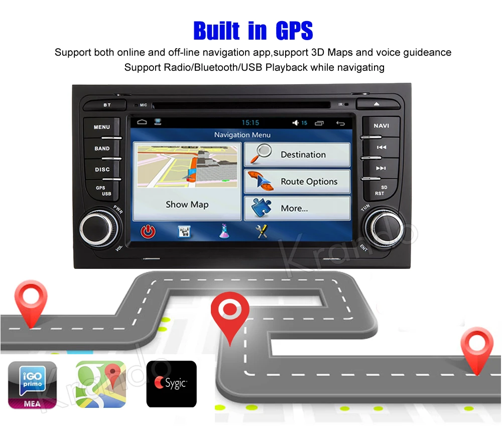 Flash Deal Krando 7" Android 8.0 touch screen car audio gps dvd for AUDI a4 2002-2008 radio player navigation multimedia system WIFI DAB+ 2