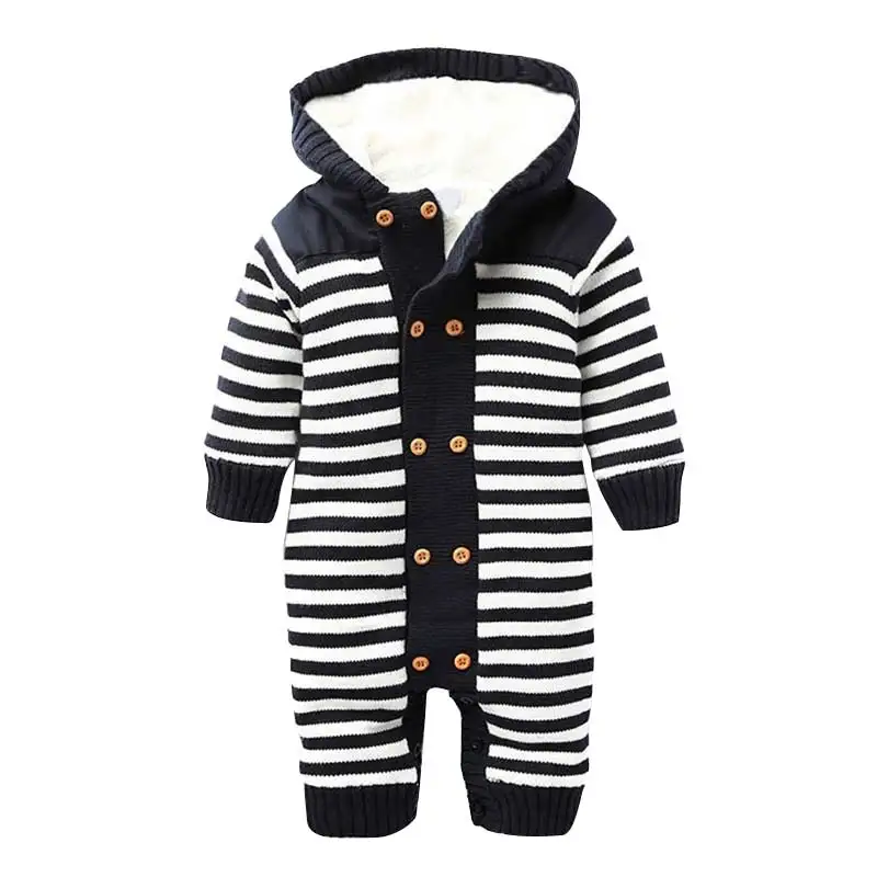 

2017 Baby Romper Thick Fleece Warm Cardigan Winter Knitted Sweater Infant Clothes Hooded Outwear 88 NSV775