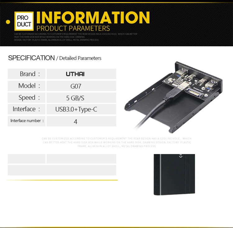 UTHAI G07 4 порта мульти тип-c USB 2,0 USB 3,0 концентратор кронштейн адаптер для рабочего стола 3,5 дюймов разветвитель гибких дисков Передняя панель комбо