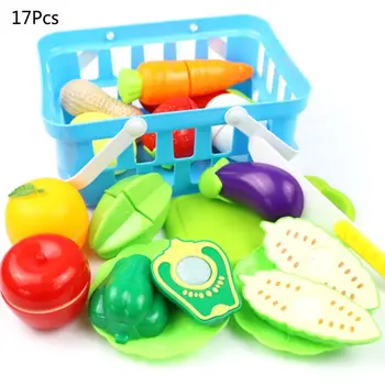 

17Pcs/Set Baby Kitchen Toys Pretend Play Cutting Fruit Vegetable Plastic Drink Food House Toys Shopping Cart Basket Set
