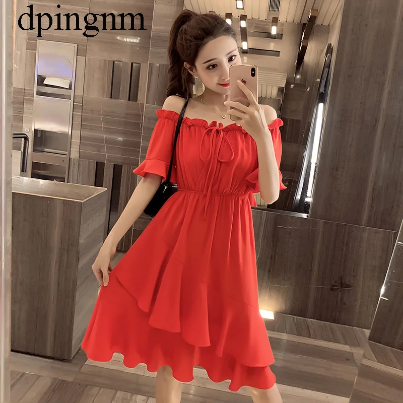 

yellow Slash Neck Women Dress 2019 Summer Style Off Shoulder Sexy Dresses Vestidos Red Yellow Beach Casual Dress