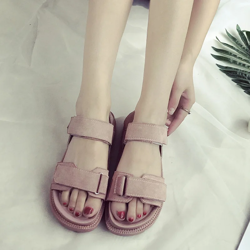 

Hook Loop Beach Basic Sandals Open Toe Med Flat With Platform Sandals Women Fashion Front Rear Strap Ladies Shoes