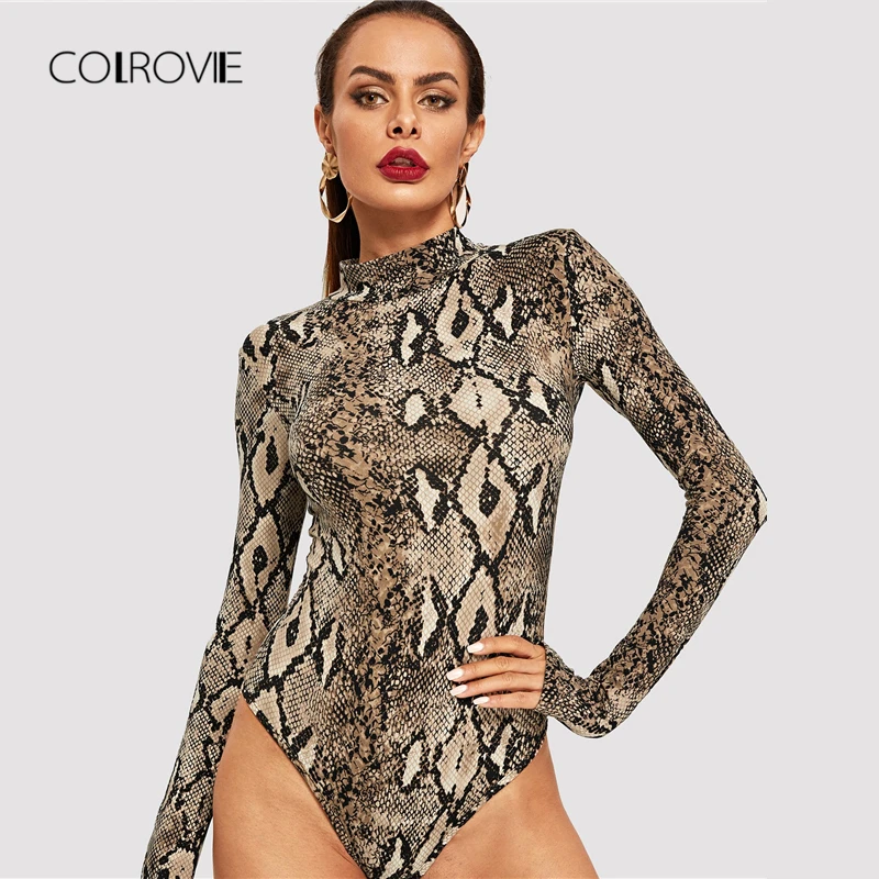 Боди с высоким воротом COLROVIE Осеннее повседневное офисное боди длинным рукавом и