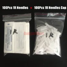 Boa qualidade 100 pces 1r agulhas e 100 pces 1r agulhas tampas para maquiagem permanente tradicional tatuagem agulhas independente pacote