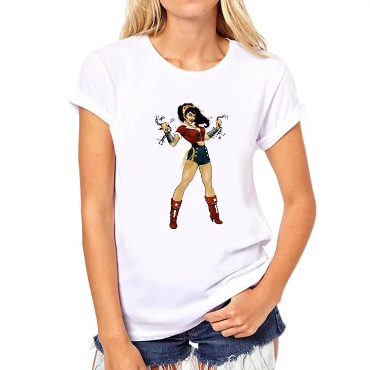 2016 Mujer Maravilla impresión Sexy camiseta moda Punk Tops impreso mujeres camiseta Camisetas femeninas mujeres Top Camisetas tamaño europeo 2016 Mujer Maravilla impresión Sexy camiseta moda Punk Tops impreso mujeres camiseta Camisetas femeninas mujeres Top Camisetas tamaño europeo