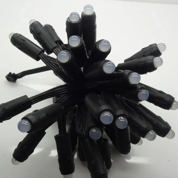 

18AWG wire 100pcs/string DC12V 12mm WS2811 addressable RGB led smart pixel node,with all BLACK wire,IP68 rated;with black case