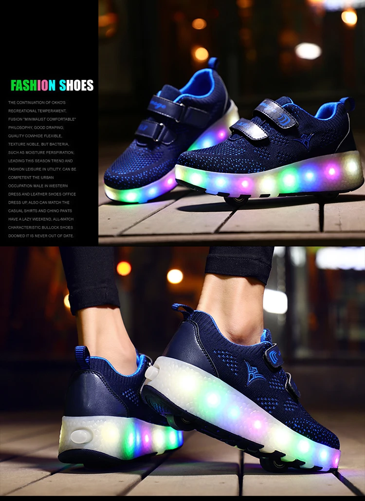 Sapatos para Crianças Tênis com Rodas Usb de Carregamento Preto Rosa Cinza Moda Meninas Meninos Led Luz Rolo Skate Crianças Duas Rodas 25 High Quality Mamãe e Bebê