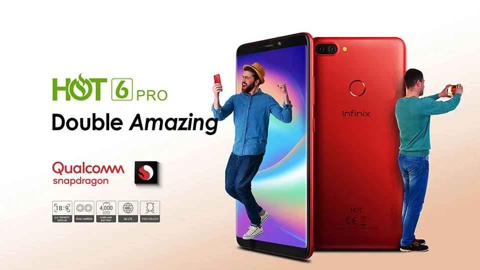 Infinix HOT 6 PRO смартфон 32G 3G двойная задняя камера Qualcomm Snapdragon 6," экран сотовый телефон Android 8,0