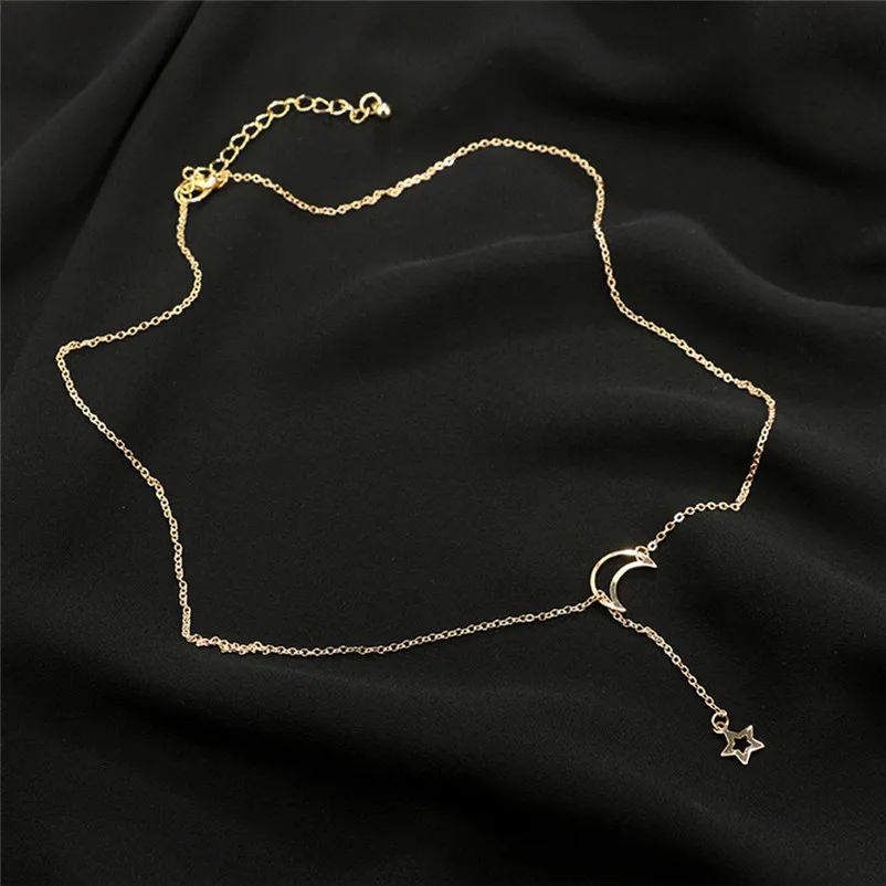 Fashion Necklace chain for women Moon Star Pendant Choker Necklace Long Chain Jewelry collares mujer Collier ras de cou A14#N (2)