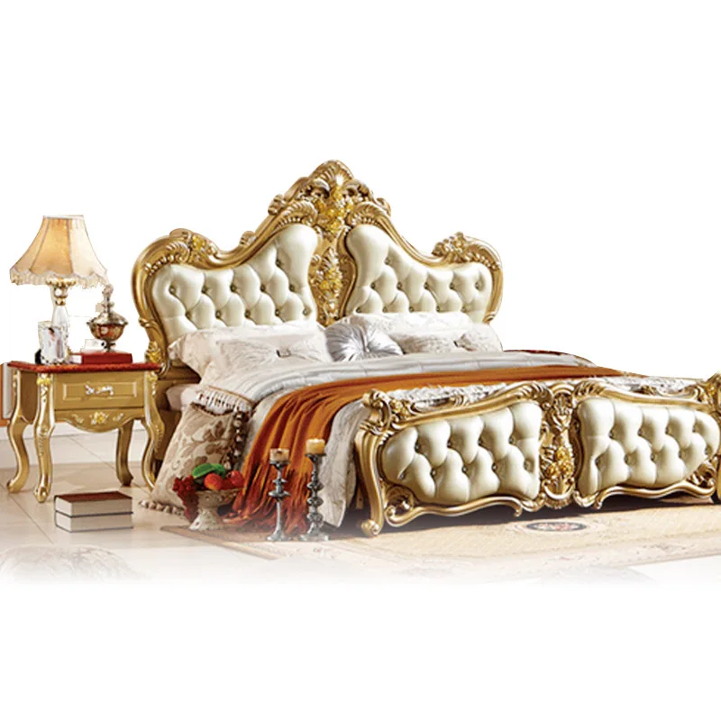 

1.8 m French New high-end champagne Gold  Marriage Bed Princess Double  King Size Continental Beds