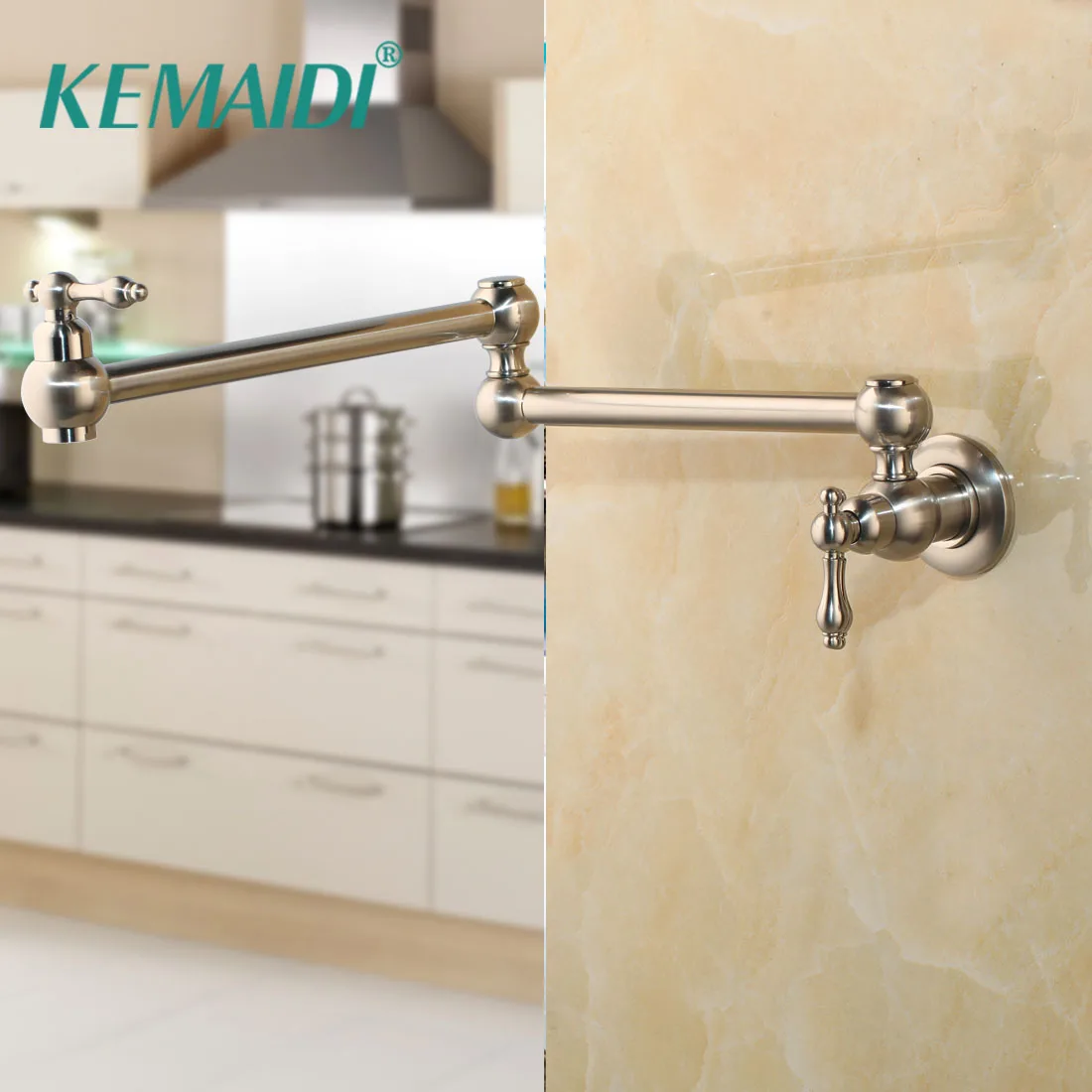 KEMAIDI BrusheD Nickel Pot Filler Double Joint Spout Folding