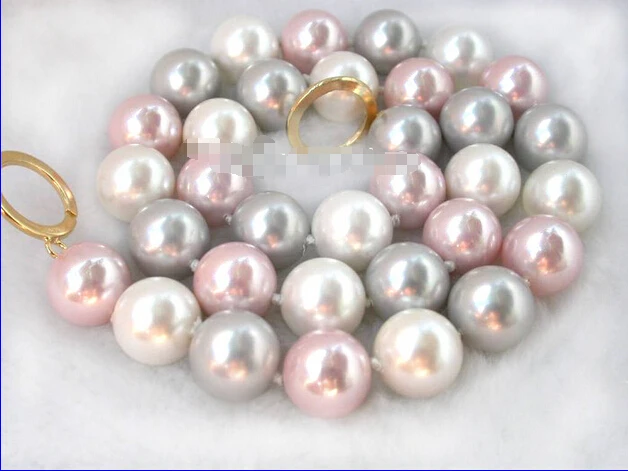 

Free shipping >>>>>>12mm round Multi-color south sea shell pearls necklace