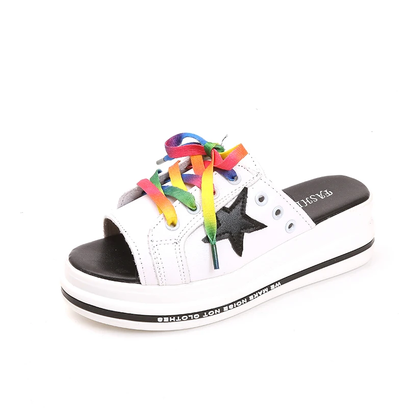 

Slippers woman shoes summer 2019 new open toe outside wearing sponge cake thick bottom beach net red wedge with a word sandals