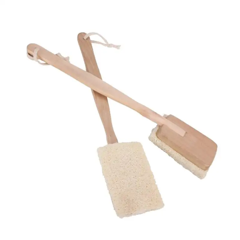 2pcs Natural Loofah Bath Body Shower Spa Back Brush with Long Handlein