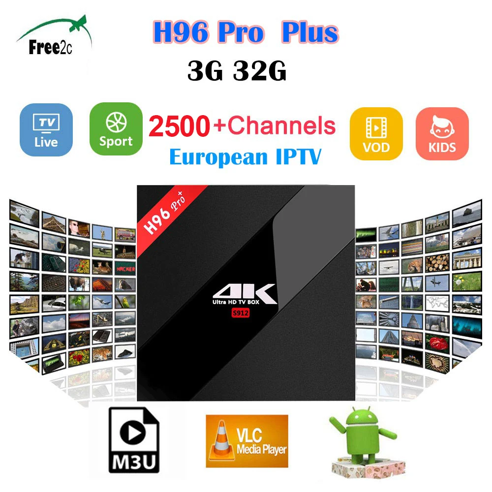 

H96 PRO PLUS Android 7.1 TV Box BT4.1 4K Amlogic S912 Octa Core 3G/32G H96 pro plus media player 2500+Live Europe French IPTV