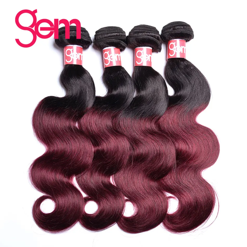 Ombre Brazilian Body Wave Bundles 1b 99j Burgundy Two Tone Human
