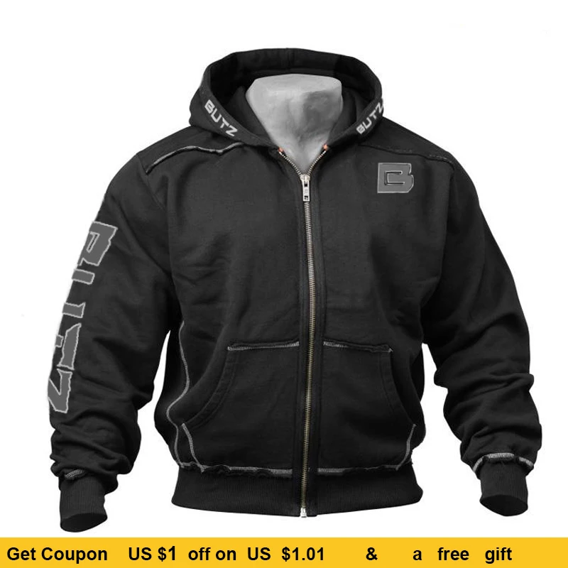 

Thin Fitness Black Hooded Sweatshirt Big Pocket Bodybuilding Hoodies Men Gym Sweatshirt For Men Zipper Long Sleeve Hoodies