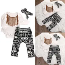 Милый комбинезон с кисточками для новорожденных девочек, леггинсы, штаны, повязка на голову, 3 предмета, комплект теплой одежды для детей от 0 до 18 месяцев