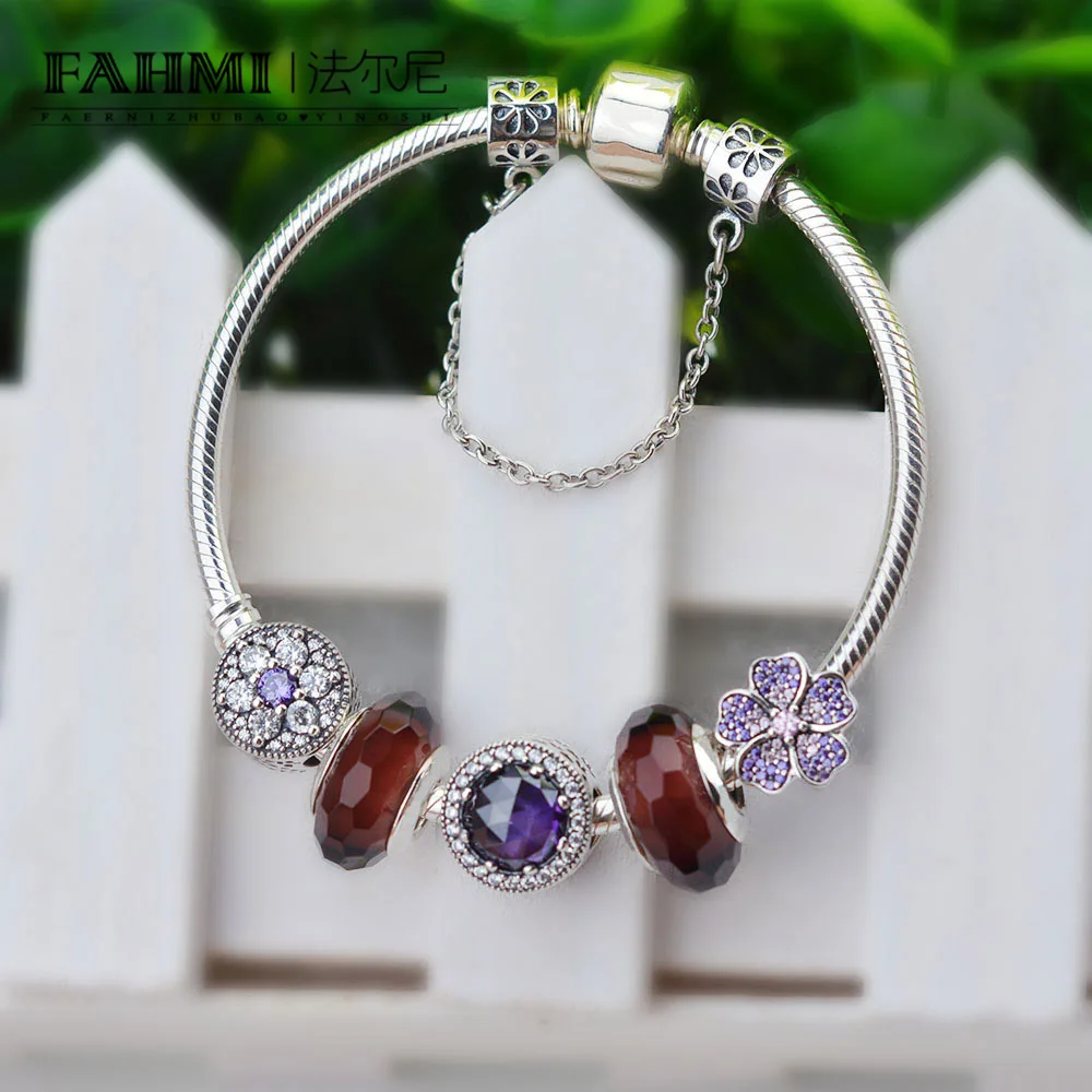 

FAHMI Adjustable 100% 925 Sterling Silver Bangles &Charm Bracelet For Women With Charm Beads Luxury Original Jewelry Gift