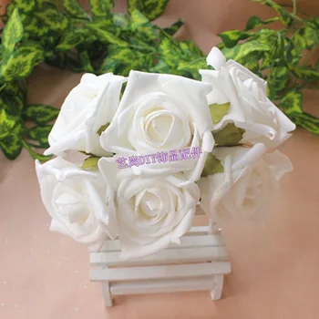 

7.5CM,Artificial Floral Foam EVA White Large Roses With Stem,Handmade Ornaments For Home,DIY Bouquet Holder,Wedding Accessories