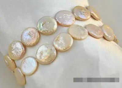 

Free Shipping >> new hot 2row 8" 15mm coin baby pink freshwater pearl bracelet