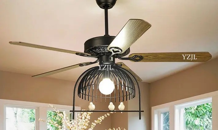Modern American living room dining room fan chandelier lights fan chandelier antique iron library cage led fan chandelier ceiling-fan-light-remote : image Modern American living room dining room fan chandelier lights fan chandelier antique iron library cage led fan chandelier ceiling-fan-light-remote