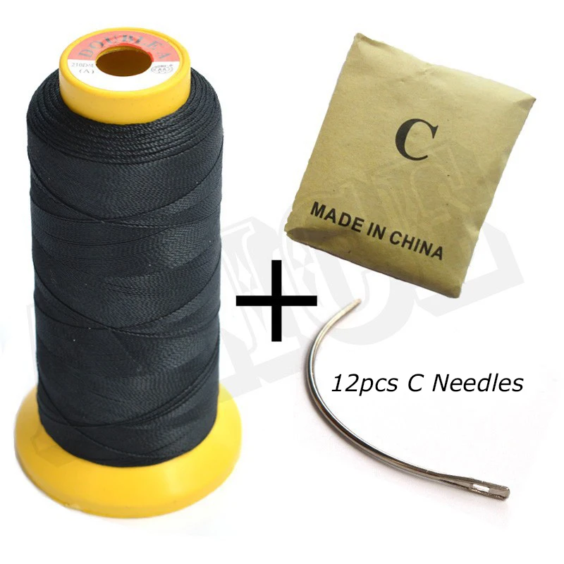 

1pc Black Polyester weaving thread and 12pcs C Needles for Sewing Hair Weaves