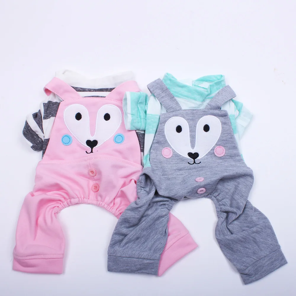 

Pet Dog JumpSuit Shirts Strap Pants Striped&Fox Design Cat Puppy Jumpsuit Spring/Summer Outfits 5 Sizes 2 Colors Available