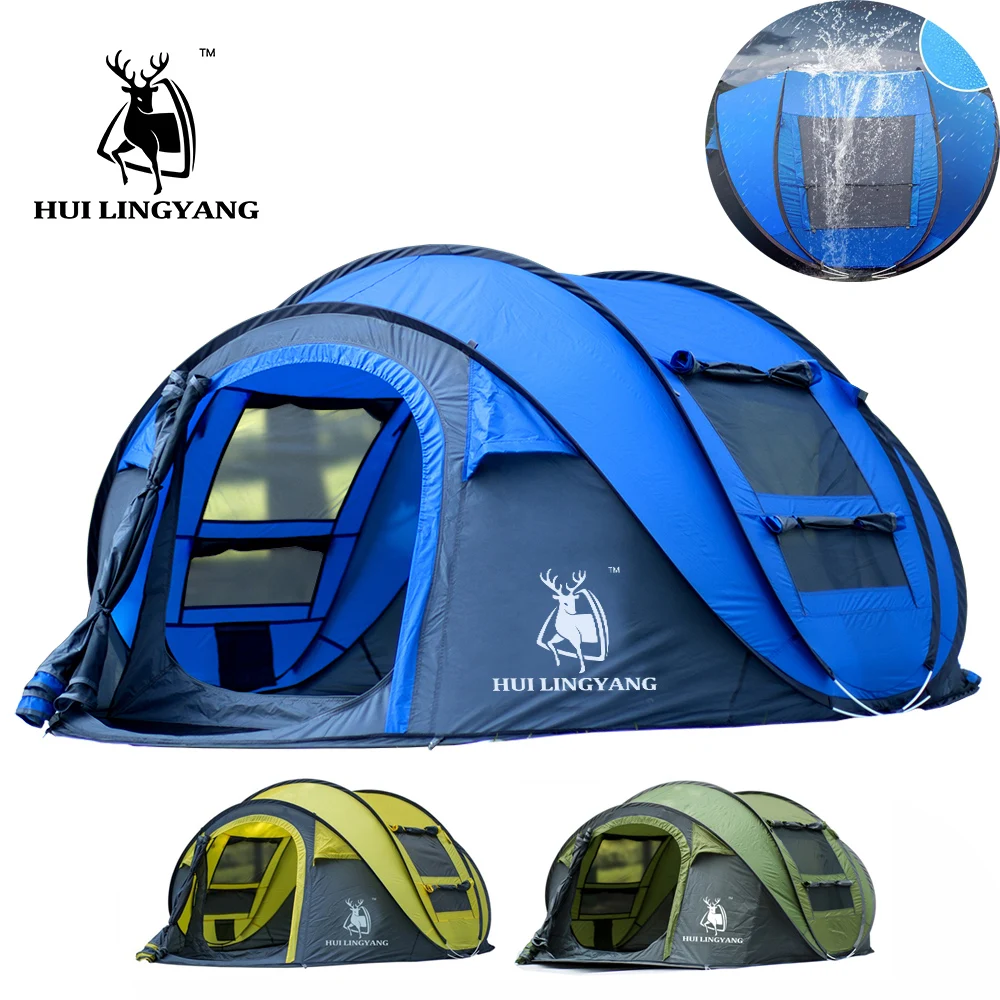 

HLY Large camping tent outdoor 3-4persons automatic speed open throwing pop up windproof waterproof beach tent big space
