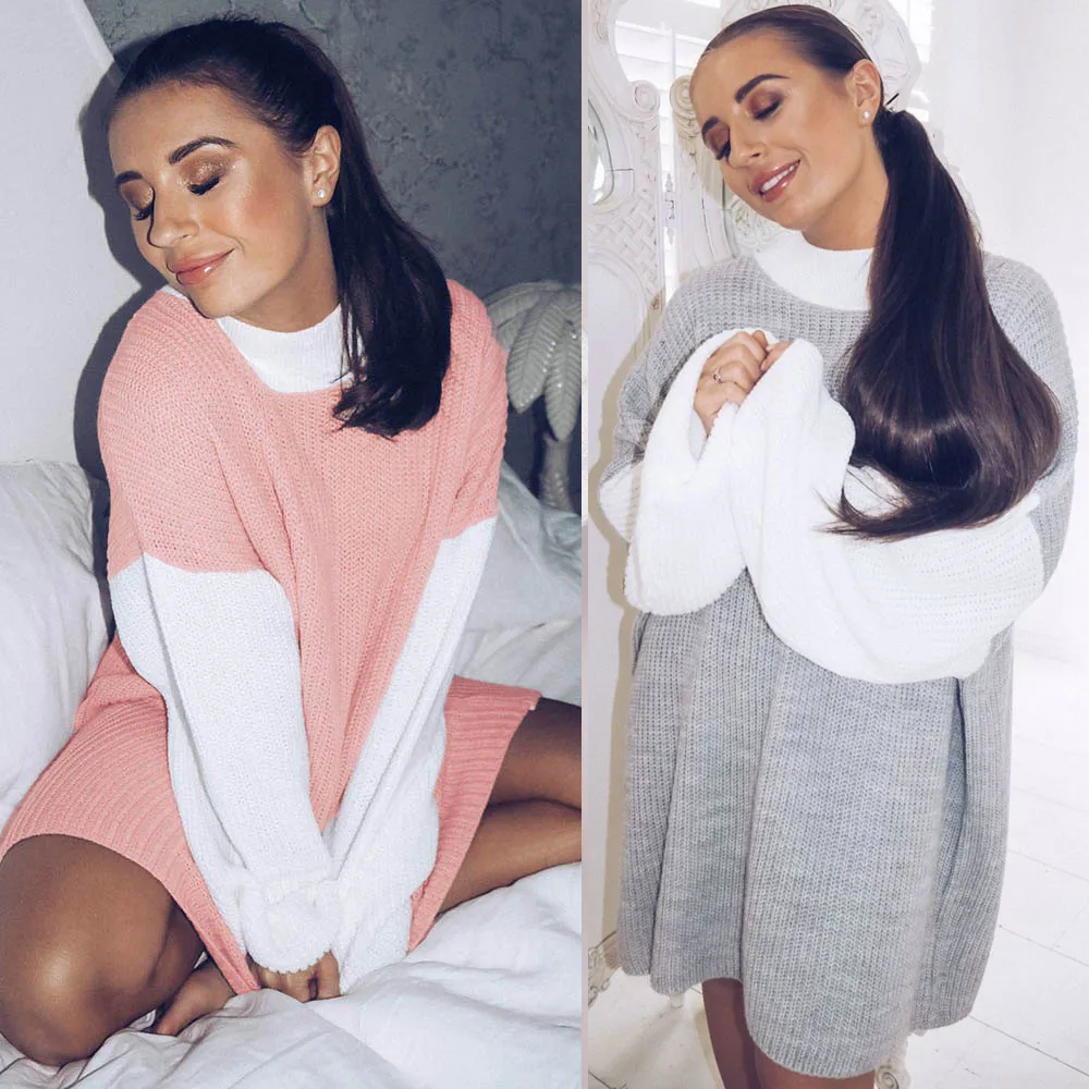 

Women's turtleneck Sweater women Casual Long Sleeve O Neck Stitching Color Sweaters pullover Winter Clothes Women sueter mujer