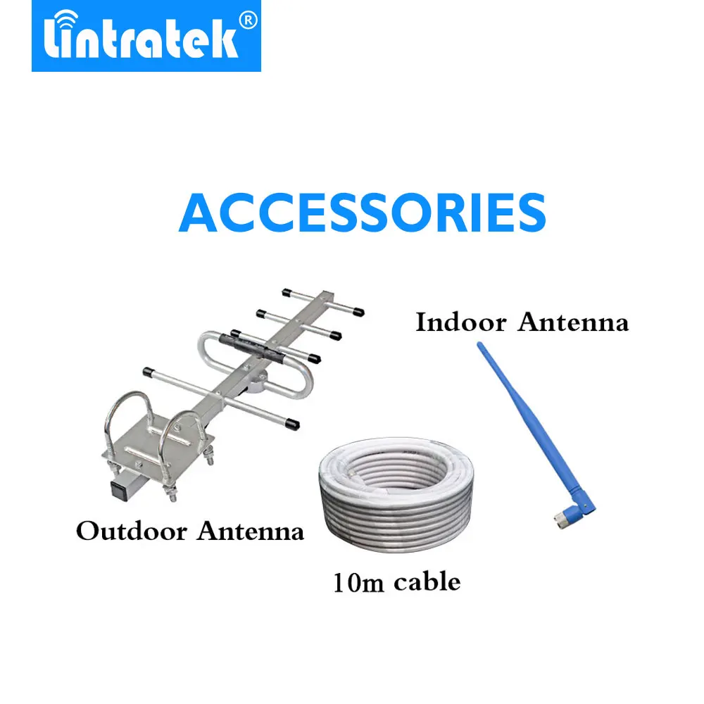 Lintratek pantalla LCD Mini repetidor GSM 900MHz para móvil teléfono GSM 900 amplificador de señal + Antena Yagi con 10m de Cable - 5