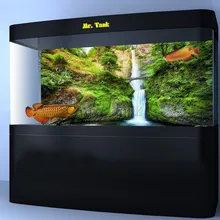 Пользовательский размер аквариум фон плакат с самоклеющейся водопад, мост глянцевая ПВХ Аквариум Декоративный фон стикер