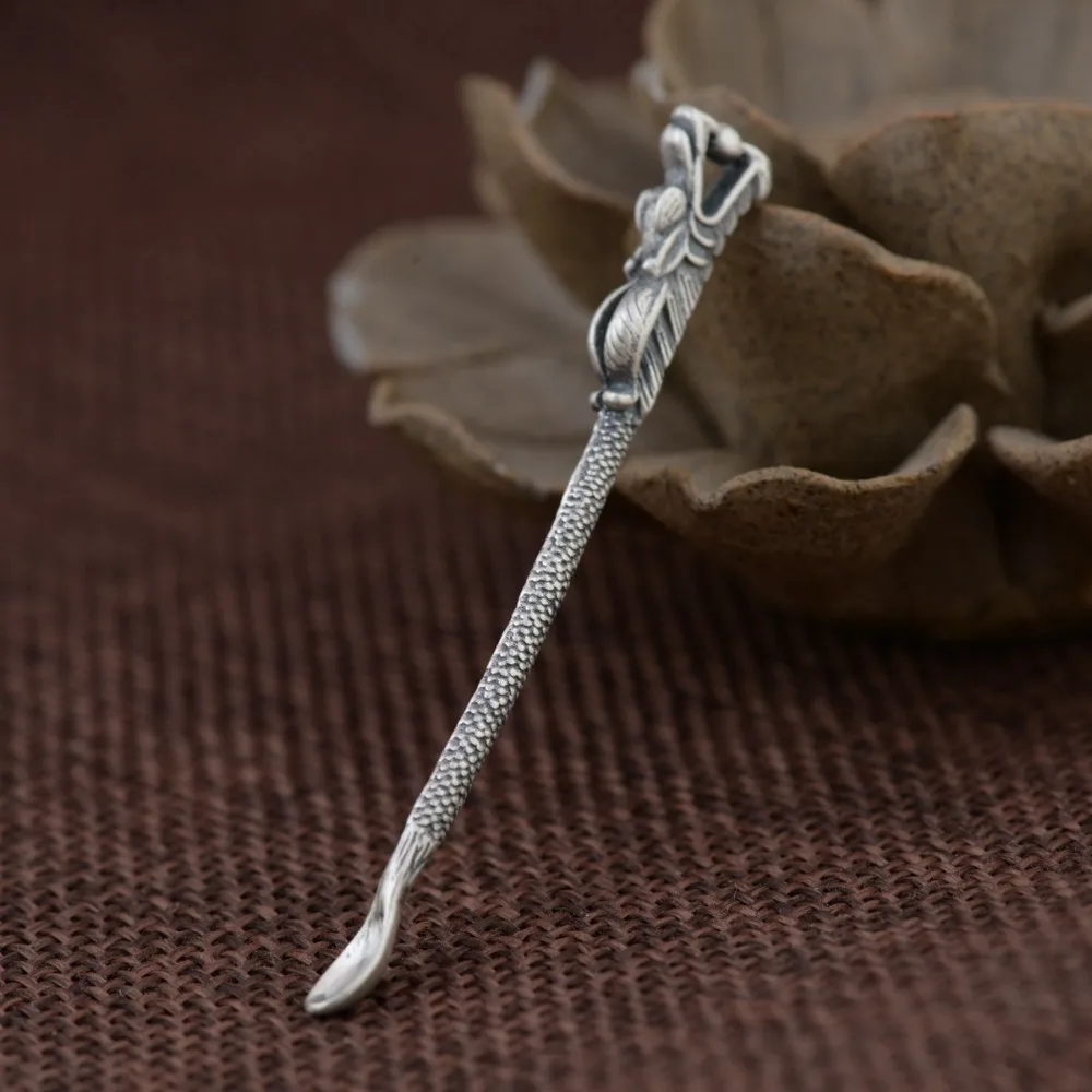 

990 Sterling Silver dragon Ear Pick Cleaner Earpick Earwax CHARM TAG heath A1868