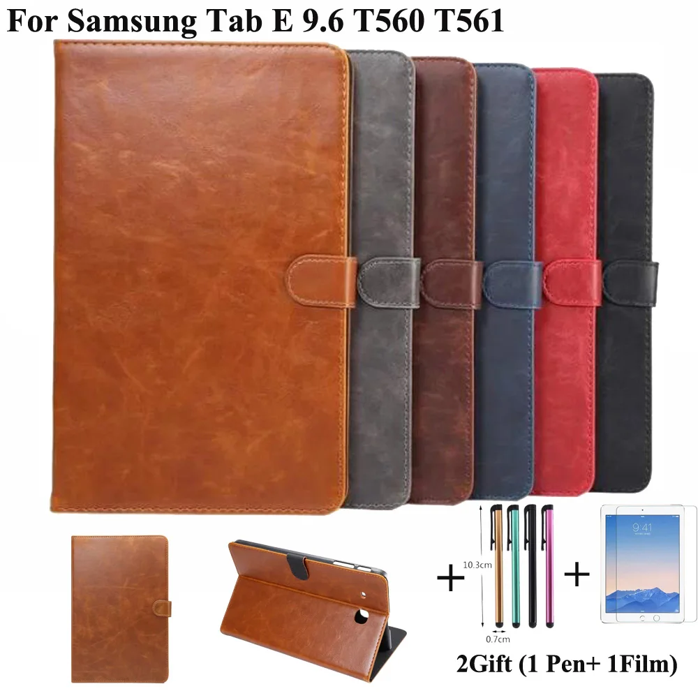 

Business Luxury Smart Case For Samsung Galaxy Tab E 9.6 T560 T561 SM-T560 Pu leather Wallet Stand Cover Tablet case+Film+Pen