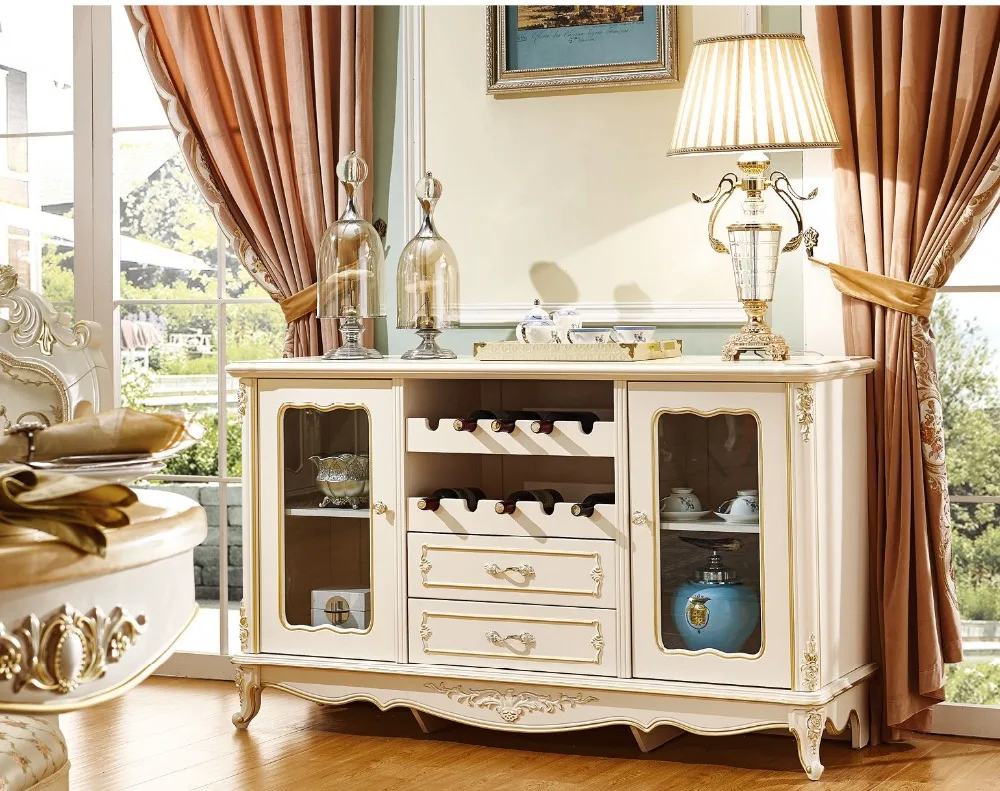 hot sale luxury solid wood Dining Table and dining chairs furniture Sets with wine cabinet