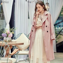 ARTKA 2019 automne nouveau femmes manteau élégant col rabattu rose coupe-vent décontracté Double boutonnage Trench manteau avec ceinture FA15081Q