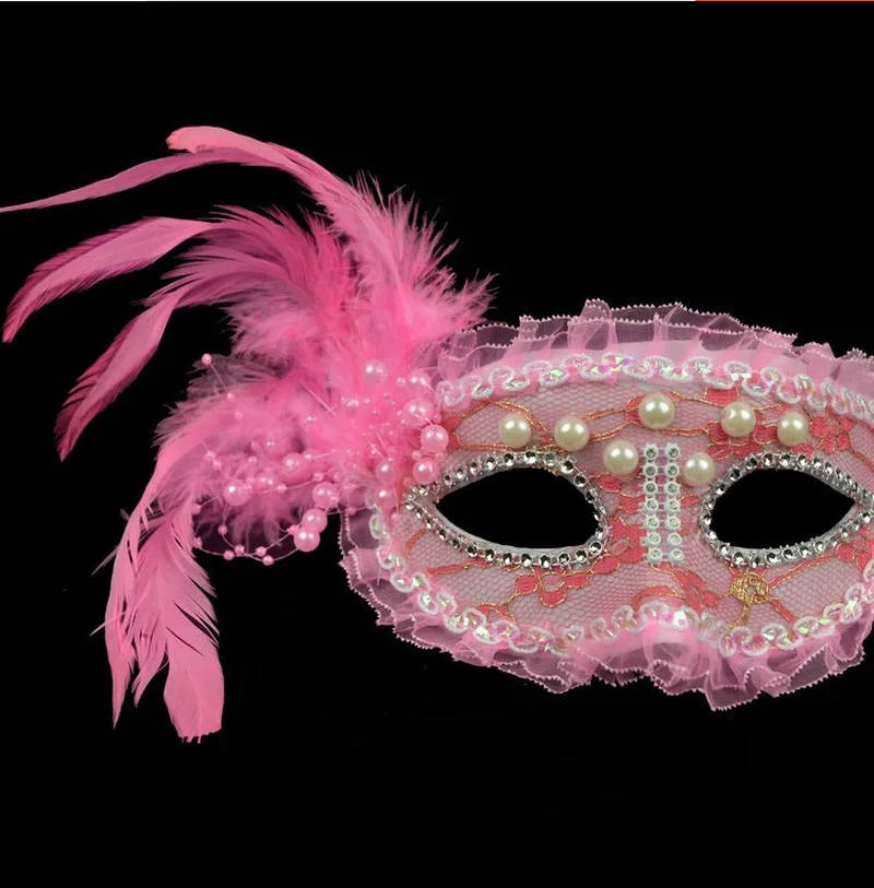 

3pcs/lot Half Face Pearl Feather Mask Halloween Ball Masquerade Performance Princess Lace Venice Mask