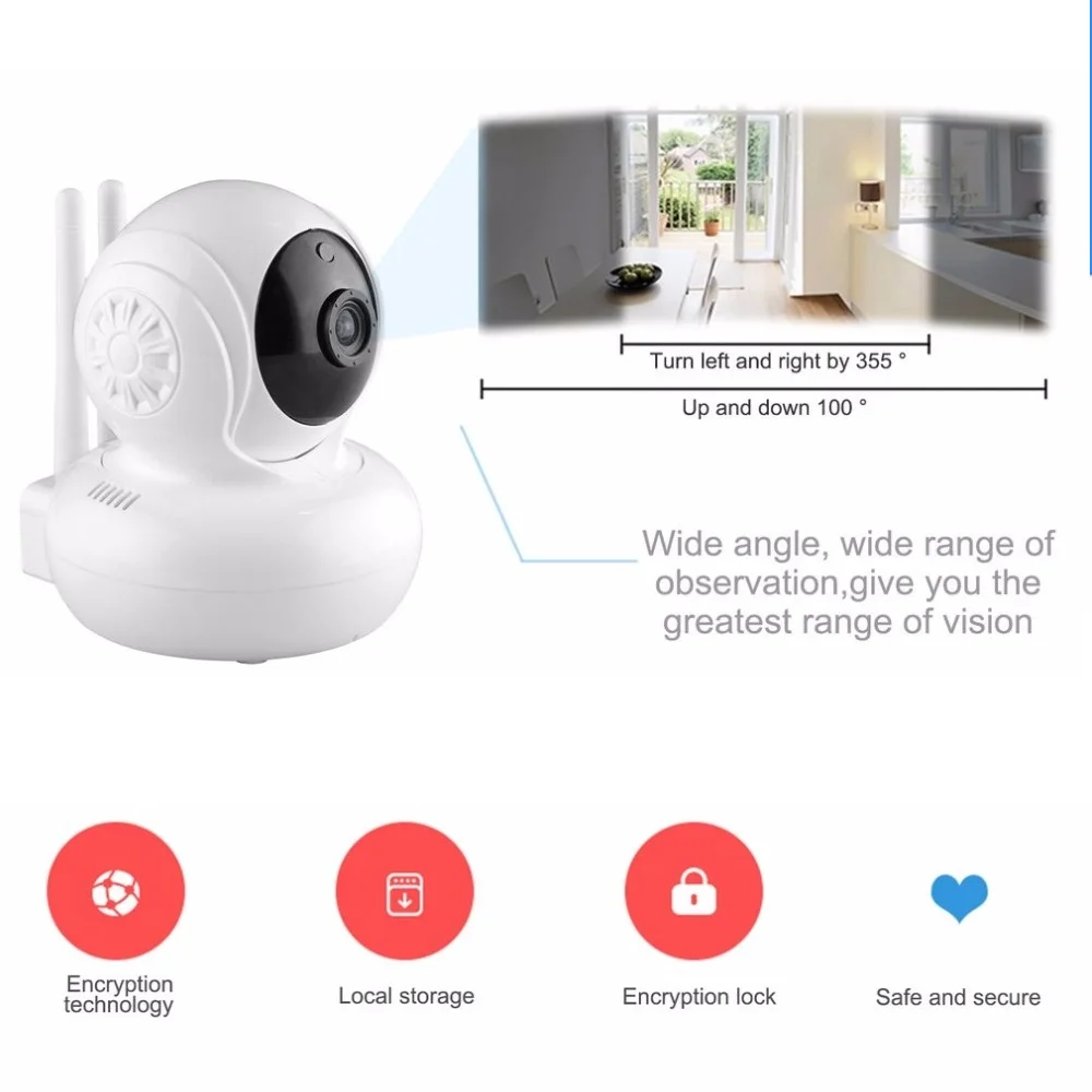 

Multi-function HD1080P Dual Antenna Head Shaking IP Camera 355rotation wide angle Wifi monitor HD night vision Camcorder EU Plug