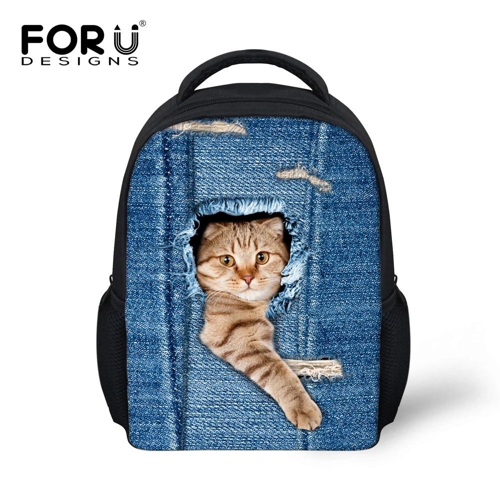 FORUDESIGNS/ модная детская школьная сумка Синий 3D кошка собака дети школьный рюкзак для девочек детский сад Малый сумки Mochilas Infantils