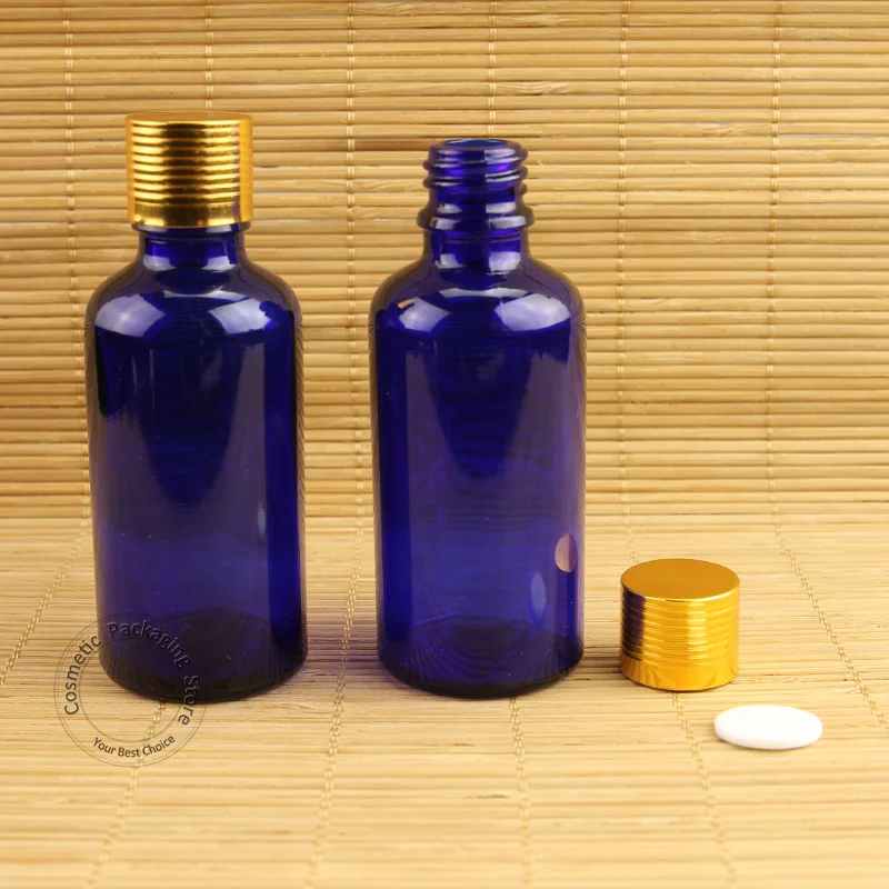 20pcs/Lot Wholesale Glass 50ml Essential Oil Bottle Gold Lid Container