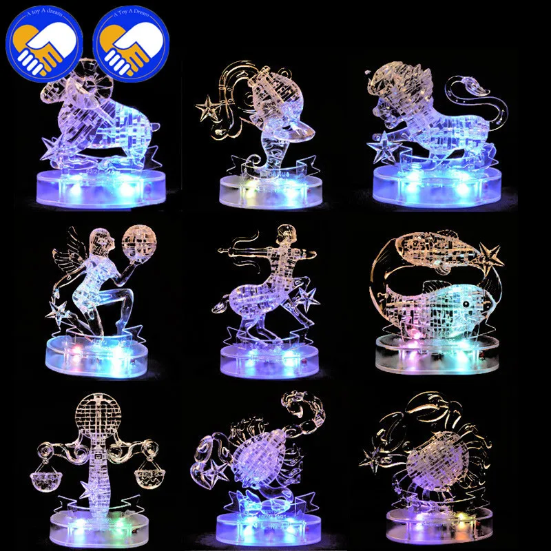

New 12 Constellations Horoscope Jigsaw Creative 3D Crystal Puzzles With Light DIY Xmas Birthday Present Develop Intelligence Toy