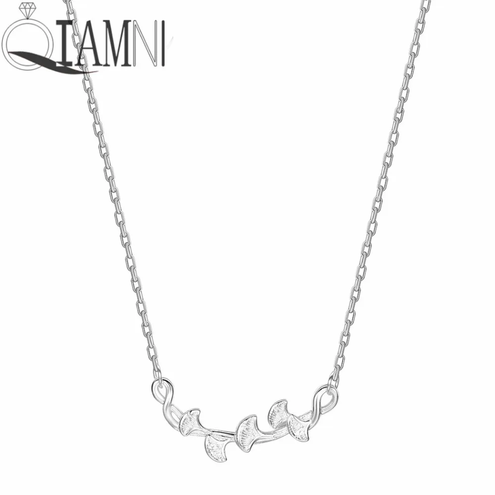 QIAMNI Gingko Leaves Blossom Chain Pendant Necklace Birthday Gift Apricot Flower Branches Chokers for Women Jewelry | Украшения и