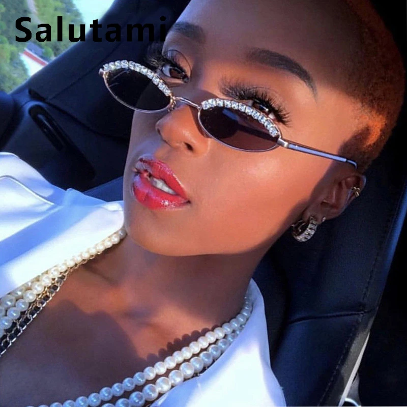 

Alloy Small Oval Crystal Frame Sunglasses For Women 2019 Vintage Retro Round Rhinestone Eyewear Men Circle Sun Gglasses Cat Eye